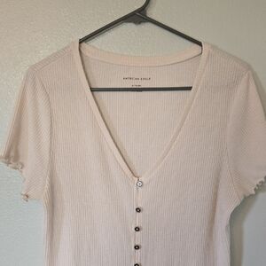 American Eagle | Cream Ruffle Edge Short Sleeve Top Size XL
